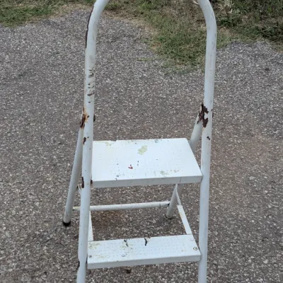 Vintage White Metal 2-Step Folding Ladder