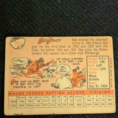 1958 Topps Dee Fondy #157 Cincinnati Redlegs Baseball Card