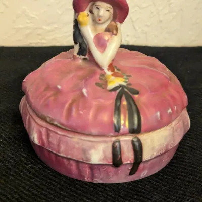 Vintage Old Castle Chikusa Hand Painted Porcelain Southern Belle Powder Box