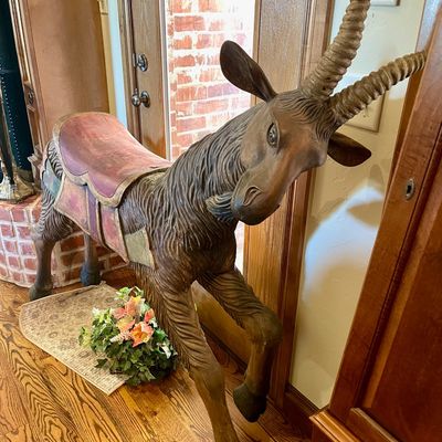 Sale Photo Thumbnail #4: Vintage hand-carved wooden carousel figure of "GUS" the goat"...