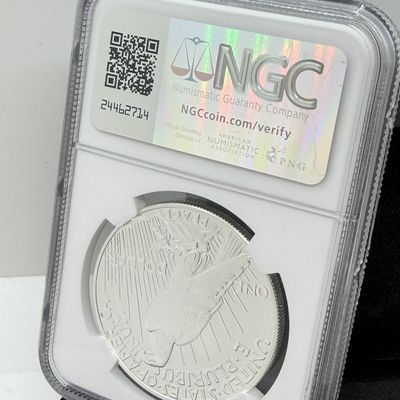 LOT 96: 2023 Peace Dollar .999 Fine Silver Coin Early Release Slabbed NGC Graded MS70