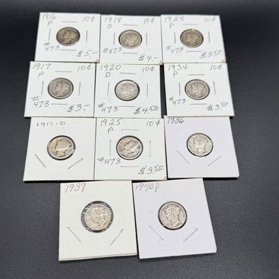 LOT 70: Collection of Barber Dimes - 90% Silver - 11 U.S. Coins