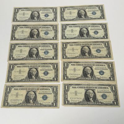 LOT 24: One Dollar U.S. Silver Certificate Bills (10) 1957