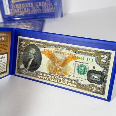 LOT 41: Hybrid $2 Bill w. Commemorative Art Overlays in Cases w/ Certificates from Merrick Mint (4)