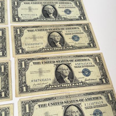 LOT 24: One Dollar U.S. Silver Certificate Bills (10) 1957