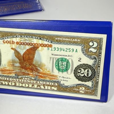 LOT 40: Hybrid $2 Bill w. Commemorative Art Overlays in Cases w/ Certificates from Merrick Mint (3)
