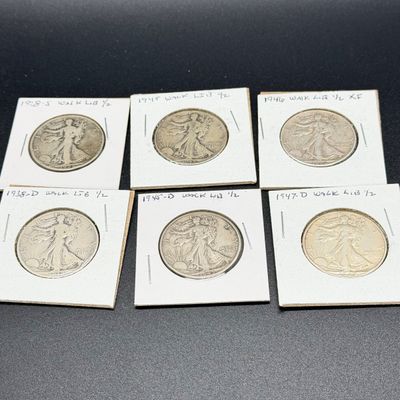 LOT 66: Collection of Walking Liberty Half Dollars - 90% Silver - Six U.S. Coins