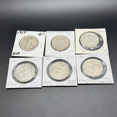 LOT 61: Collection of Walking Liberty Half Dollars - 90% Silver - Six U.S. Coins