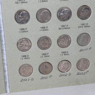 LOT 30: Roosevelt Dime Collection Book - 1965-1999 - Filled with Dimes (Non-Silver)