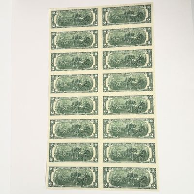 LOT 1: Uncut Sheet of 16 $2 Bills - 2013