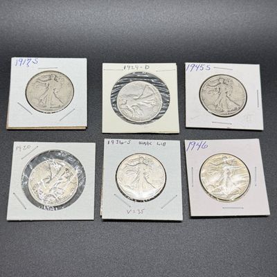 LOT 59: Collection of Walking Liberty Half Dollars - 90% Silver - Six U.S. Coins