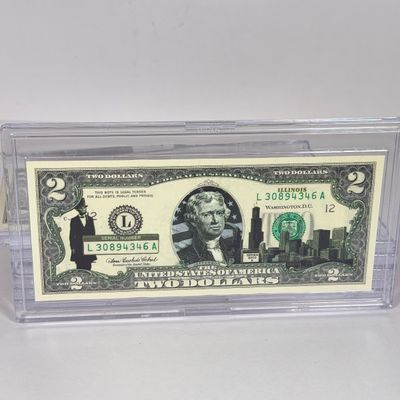 LOT 31: Collection of Ten Vintage $2 Bills with Aftermarket Art Depicting U.S. States in Cases - Maine, Texas, New Mexico and More