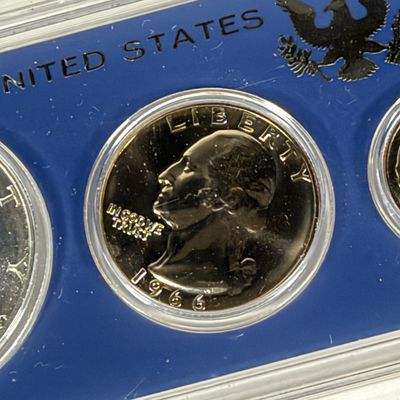 LOT 42: Two U.S. Proof Sets - 1956 w/ 90% Silver Franklin Half, Quarter and Dime, and 1966 w/ 40% Silver Kennedy Half