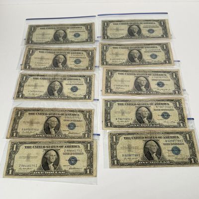 LOT 20: One Dollar U.S. Silver Certificate Bills (10) 1935