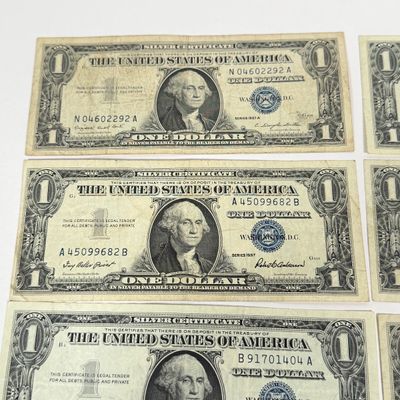 LOT 29: One Dollar U.S. Silver Certificate Bills (10) 1957