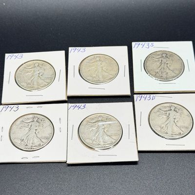 LOT 68: Collection of Walking Liberty Half Dollars - 90% Silver - Six U.S. Coins