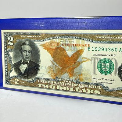 LOT 40: Hybrid $2 Bill w. Commemorative Art Overlays in Cases w/ Certificates from Merrick Mint (3)