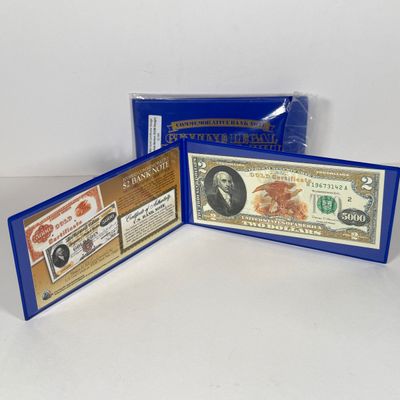 LOT 41: Hybrid $2 Bill w. Commemorative Art Overlays in Cases w/ Certificates from Merrick Mint (4)