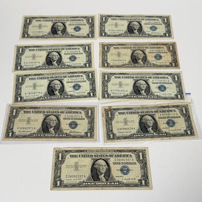 LOT 7: One Dollar Silver Certificate Bills (9) 1957