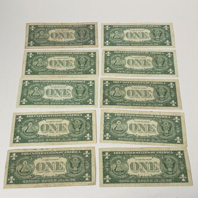 LOT 29: One Dollar U.S. Silver Certificate Bills (10) 1957