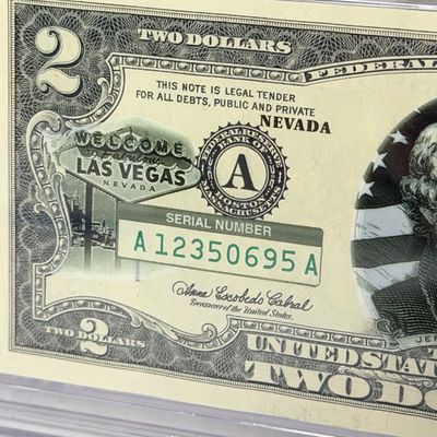 LOT 32: Collection of Ten Vintage $2 Bills with Aftermarket Art Depicting U.S. States in Cases - Colorado, Nevada and More