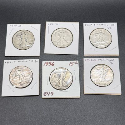 LOT 60: Collection of Walking Liberty Half Dollars - 90% Silver - Six U.S. Coins
