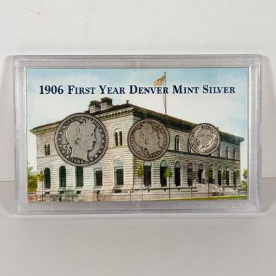 LOT 43: 1906 First Year Denver Mint Silver U.S. Coin Set - Barber Half Dollar, Quarter and Dime