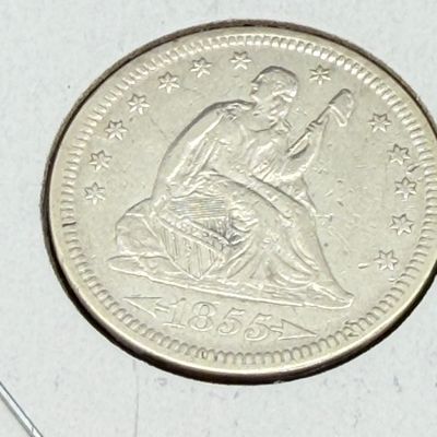 LOT 100: 1855 Seated Liberty Quarter - With Arrows - 90% Silver US Coin
