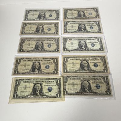 LOT 8: One Dollar Silver Certificate Bills (10) 1957