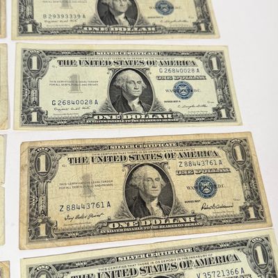 LOT 25: One Dollar U.S. Silver Certificate Bills (10) 1957