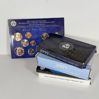 LOT 54: Various United States Mint Proof / Uncirculated Sets - 1999, 2009, 2019, 2022