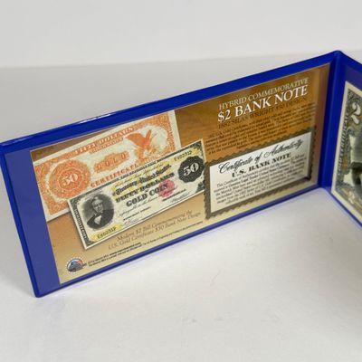 LOT 40: Hybrid $2 Bill w. Commemorative Art Overlays in Cases w/ Certificates from Merrick Mint (3)