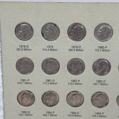 LOT 30: Roosevelt Dime Collection Book - 1965-1999 - Filled with Dimes (Non-Silver)