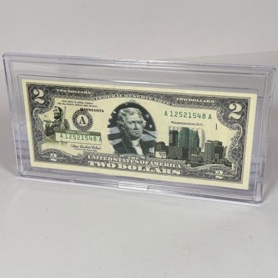 LOT 32: Collection of Ten Vintage $2 Bills with Aftermarket Art Depicting U.S. States in Cases - Colorado, Nevada and More