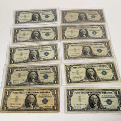 LOT 9: One Dollar Silver Certificate Bills (10) 1957
