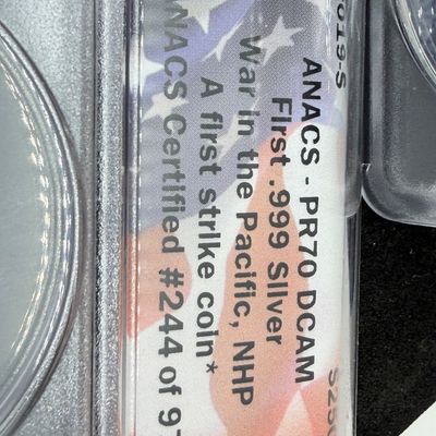 LOT 115: Three ANACS Graded PR70 DCAM and Slabbed 2019-S .999 Fine Silver US Quarters All Certified # 244 of 973
