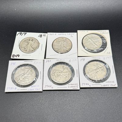 LOT 61: Collection of Walking Liberty Half Dollars - 90% Silver - Six U.S. Coins