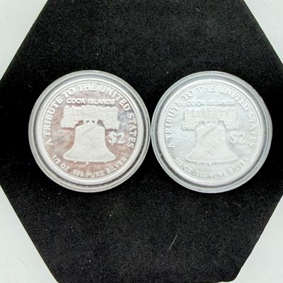 LOT 122: Two Cook Islands 1/2 Ounce .999 Fine Silver $2 American Double Eagle Coins
