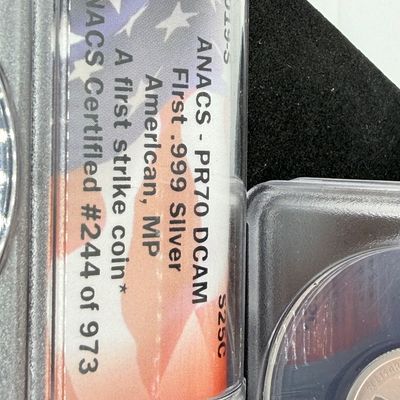 LOT 115: Three ANACS Graded PR70 DCAM and Slabbed 2019-S .999 Fine Silver US Quarters All Certified # 244 of 973