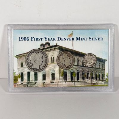 LOT 43: 1906 First Year Denver Mint Silver U.S. Coin Set - Barber Half Dollar, Quarter and Dime