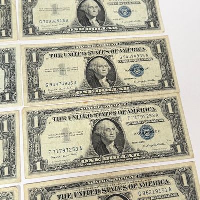 LOT 29: One Dollar U.S. Silver Certificate Bills (10) 1957