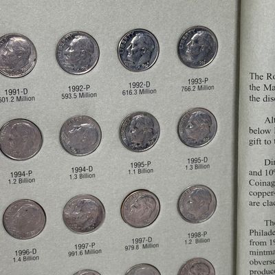 LOT 30: Roosevelt Dime Collection Book - 1965-1999 - Filled with Dimes (Non-Silver)