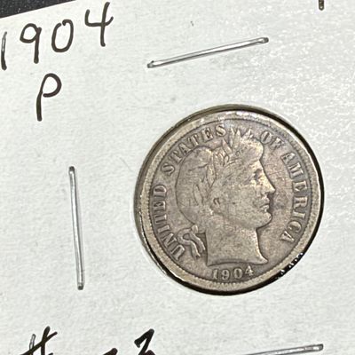 LOT 69: Collection of Barber Dimes - 90% Silver - Nine U.S. Coins