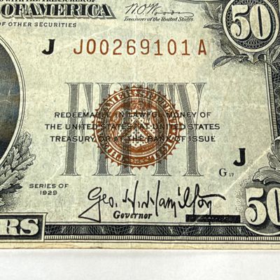 LOT 26: Vintage U.S. Series 1929 $50 Federal Reserve Bank Note - Federal Reserve Bank of Kansas City