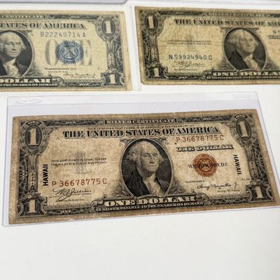 LOT 16: One Dollar Silver Certificate Bills (9) Mixed Lot - 1934, 1957, Hawaii 1935 and More