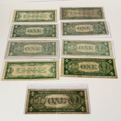 LOT 16: One Dollar Silver Certificate Bills (9) Mixed Lot - 1934, 1957, Hawaii 1935 and More