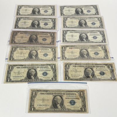 LOT 15: One Dollar Silver Certificate Bills (11) 1935