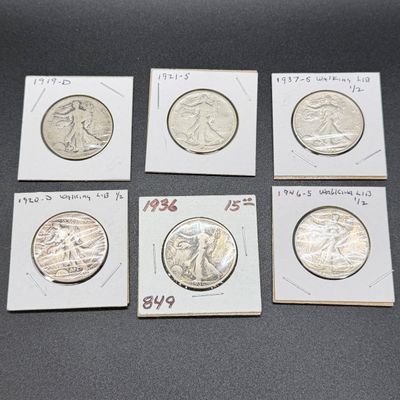 LOT 60: Collection of Walking Liberty Half Dollars - 90% Silver - Six U.S. Coins