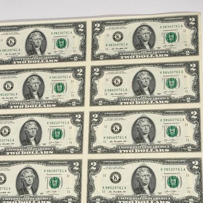 LOT 1: Uncut Sheet of 16 $2 Bills - 2013