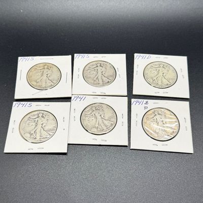 LOT 65: Collection of Walking Liberty Half Dollars - 90% Silver - Six U.S. Coins